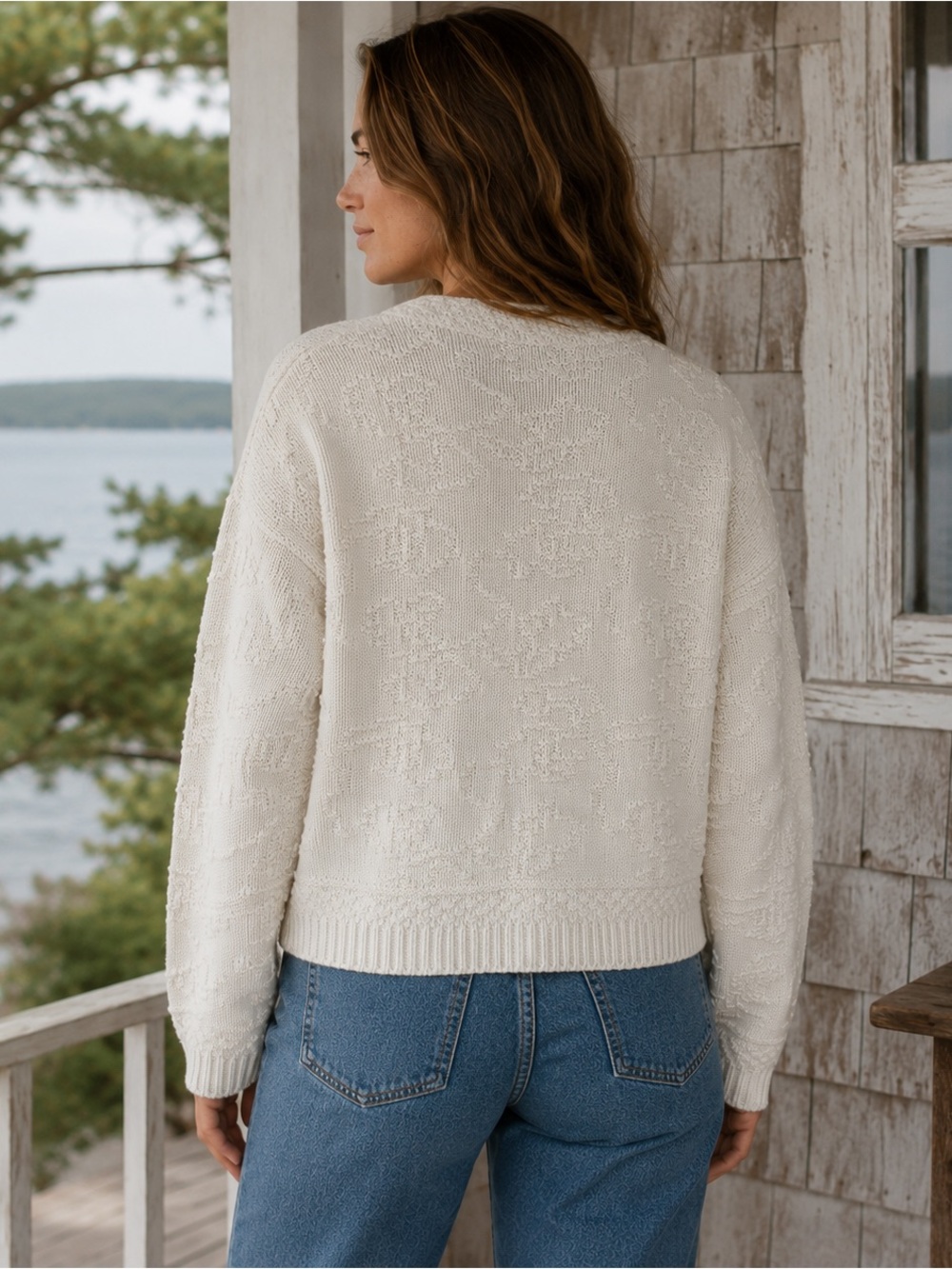 Vintage LL Bean Cardigan M ivory Freeport tag 100% Cotton Made USA heritage knit - Picture 4 of 13